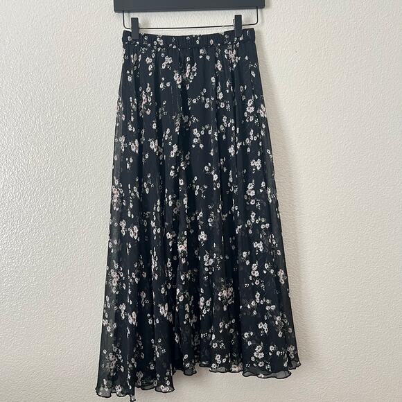 Abercrombie & Fitch sheer daisy floral print metallic stripe maxi shirt black - Picture 1 of 6